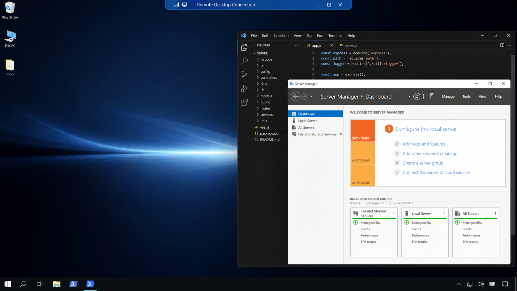 Windows RDP remote desktop workspace