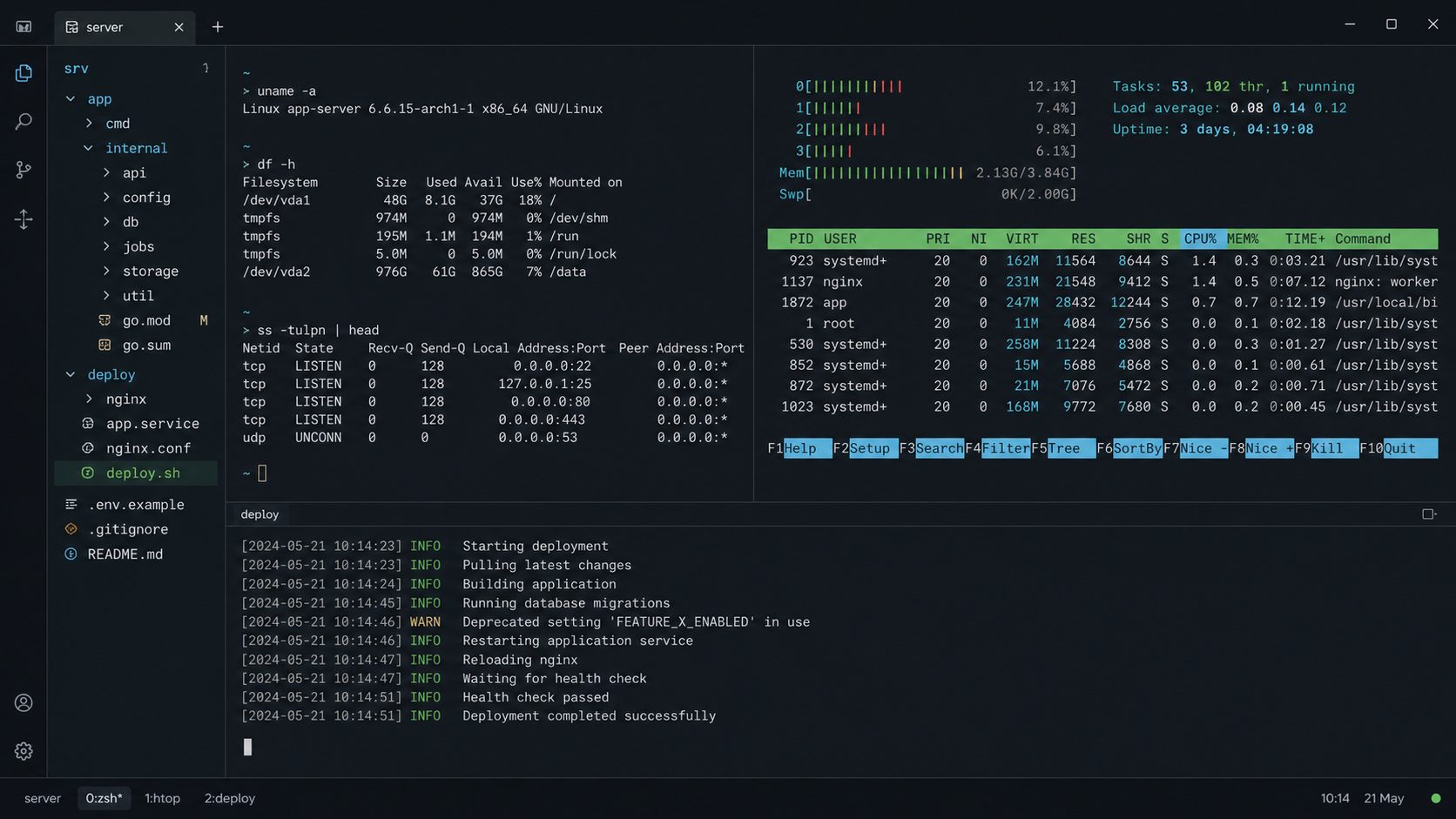 Linux SSH server management terminal